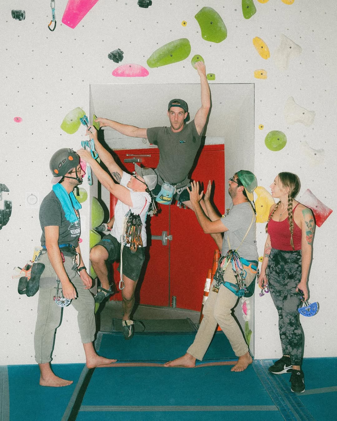 Climbers checking in at the gym